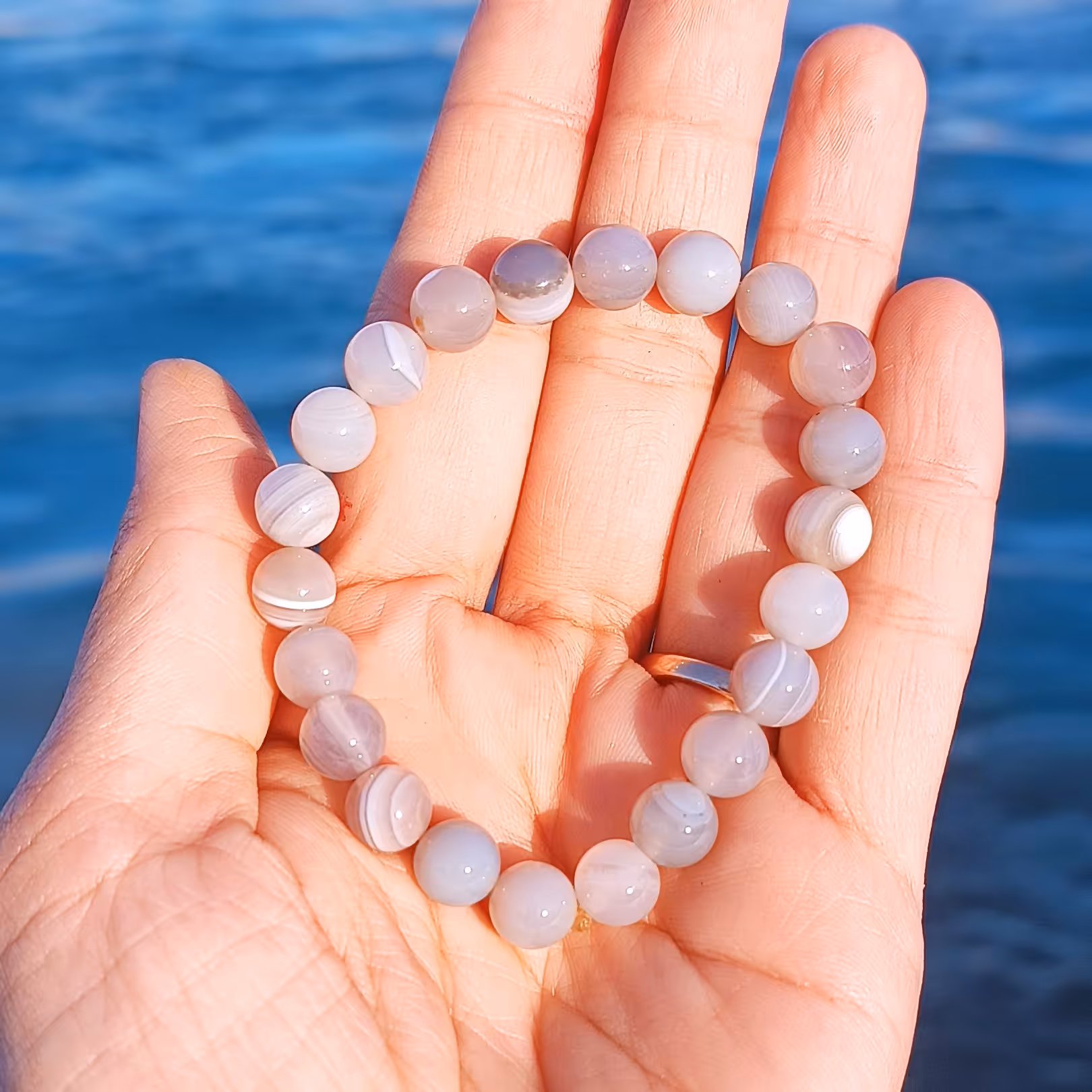 دستبند سنگ عقیق طوسی