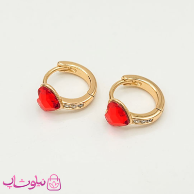 گوشواره حلقه ای ژوپینگ مدل قلب قرمز شفاف کد 598