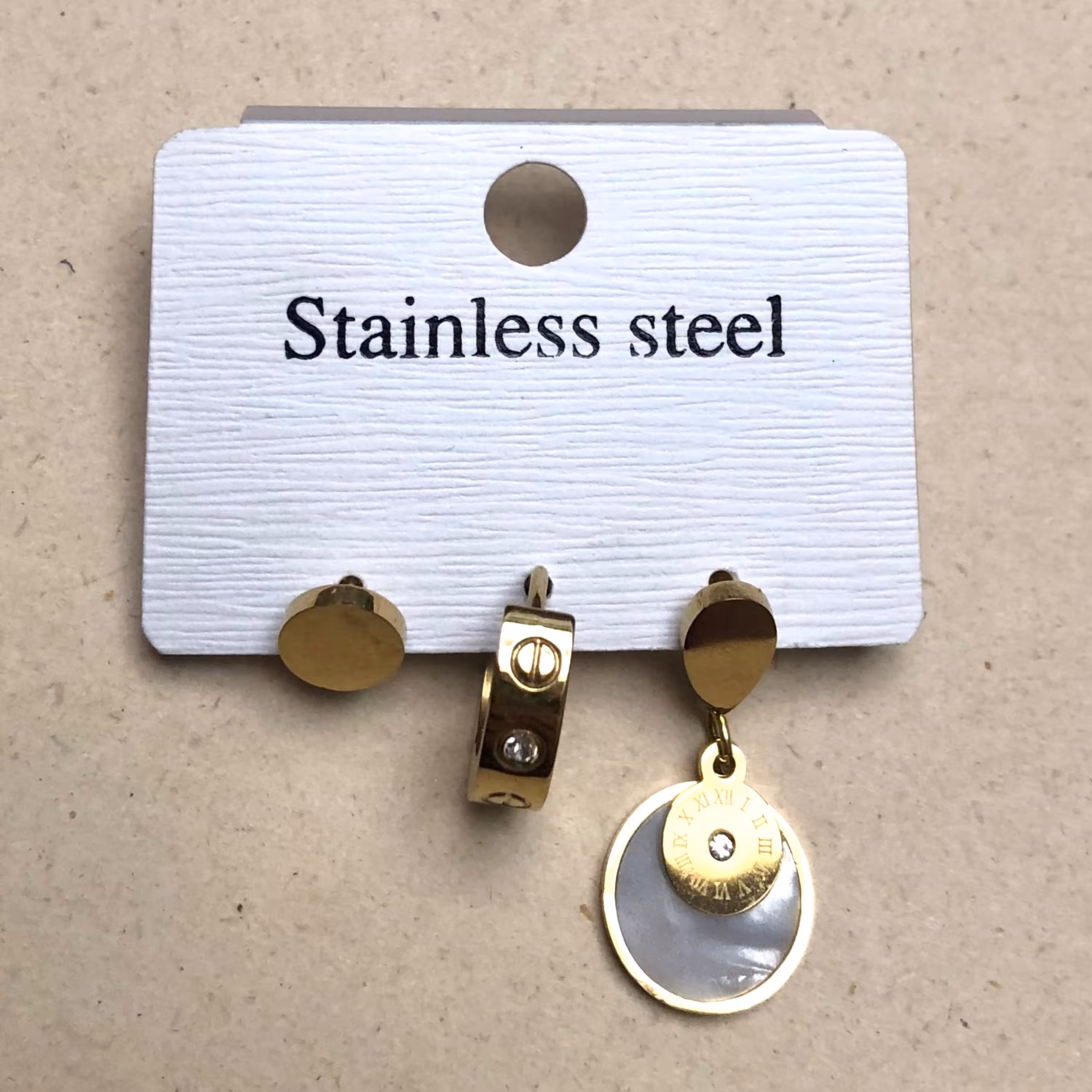 پک گوشواره کارتیر سه تایی طلایی جنس استیل