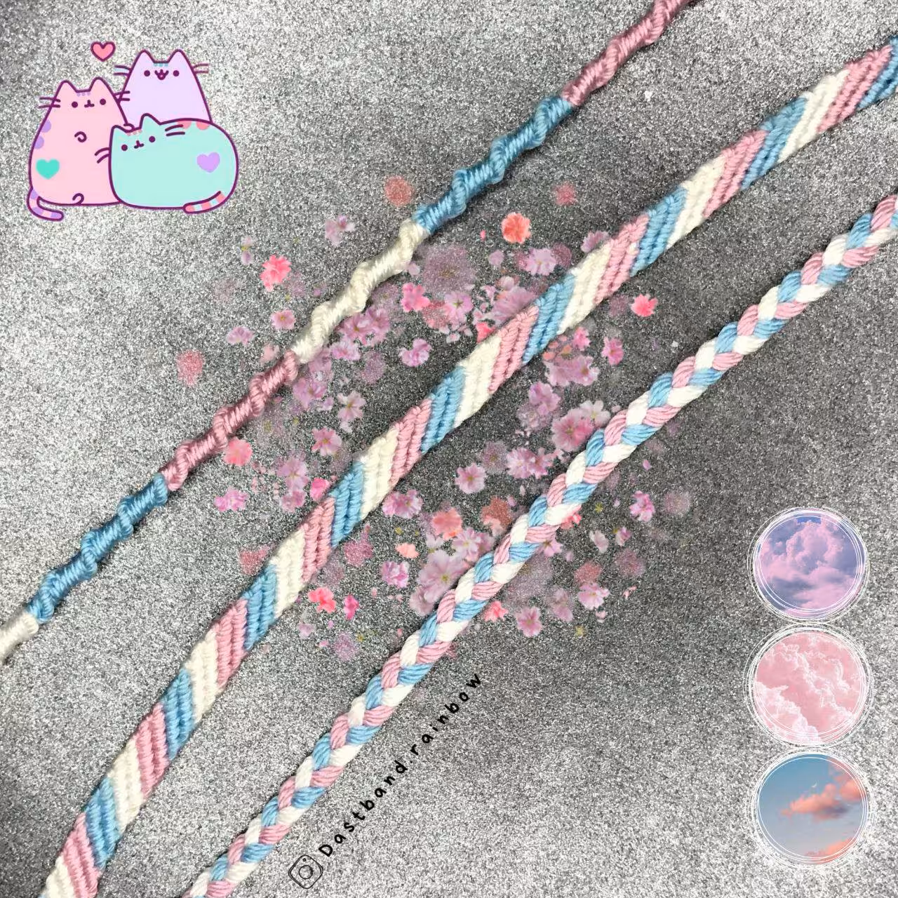 دستبند ست بافتنی سه تیکه آبی صورتی سفید