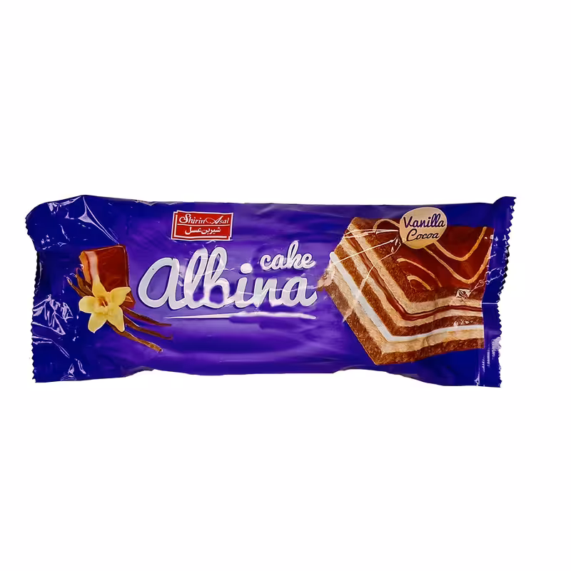 	 تی تاپ سه لایه دورنگ وانیلی آلبینا شیرین عسل - 60 گرم بسته 18 عددی