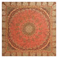 رومیزی ترمه مربع ابریشم  کد TRM76 تار سفید  رنگ قرمز روشن  آستر کرم