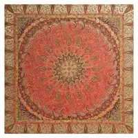 رومیزی ترمه مربع ابریشم  کد TRM76 تار سفید  رنگ قرمز روشن  آستر کرم