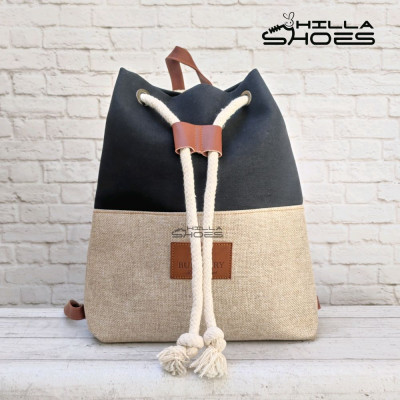 کوله پشتی کنفی چرم سایز متوسط رنگ خاکی