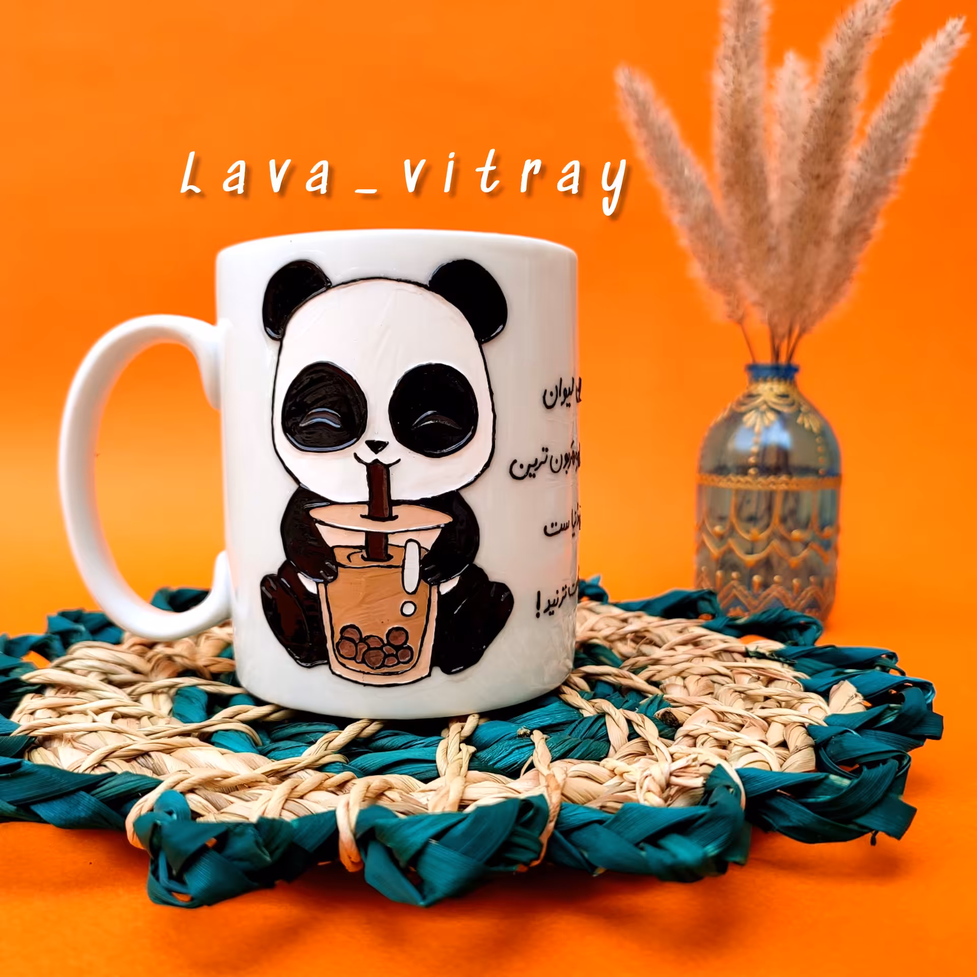 ماگ سرامیکی تکنیک ویترای  نقاشی شده با دست  ضد اب و رنگ ثابت