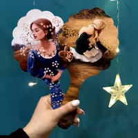 اینه دستی چوبی دورو چاپ شاین دار در 2 سایز مختلف در طرح های زیبا