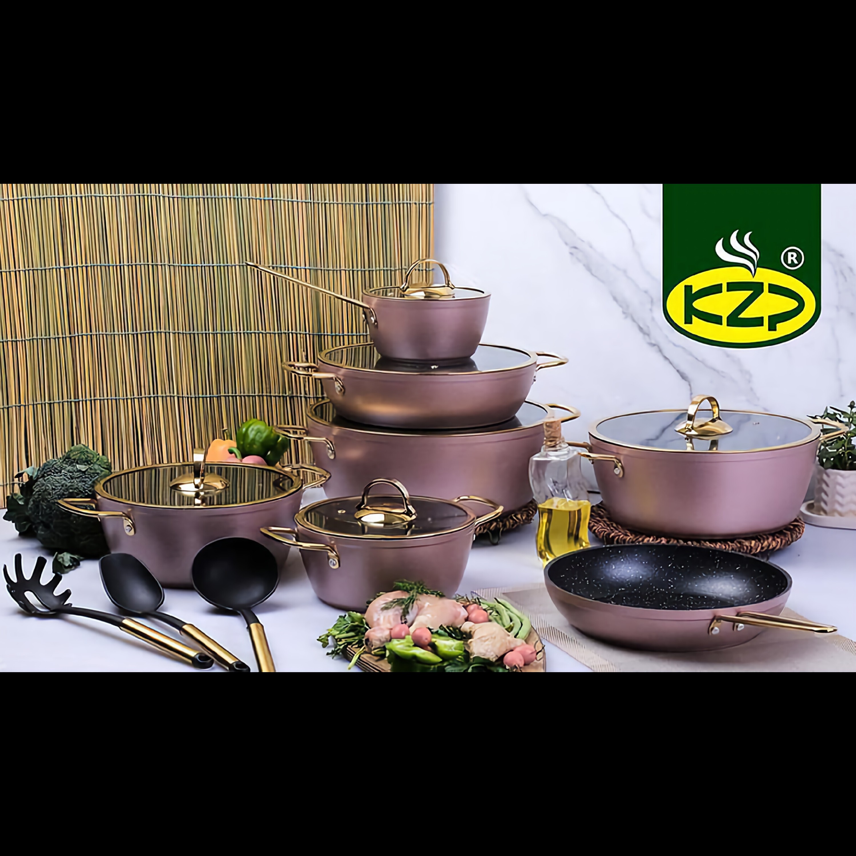 سرویس  17 پار چه  گرانیتی دسته  طلایی kzp