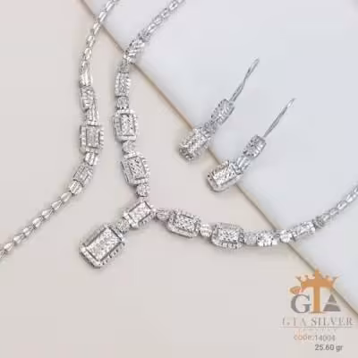 سرویس تراش نقره مدل امرالدکات طرح جواهر عیار 925 کد 14004