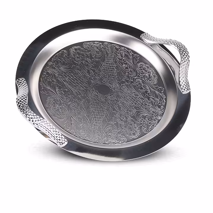 سینی استیل گرد طرح دار 840 کروم