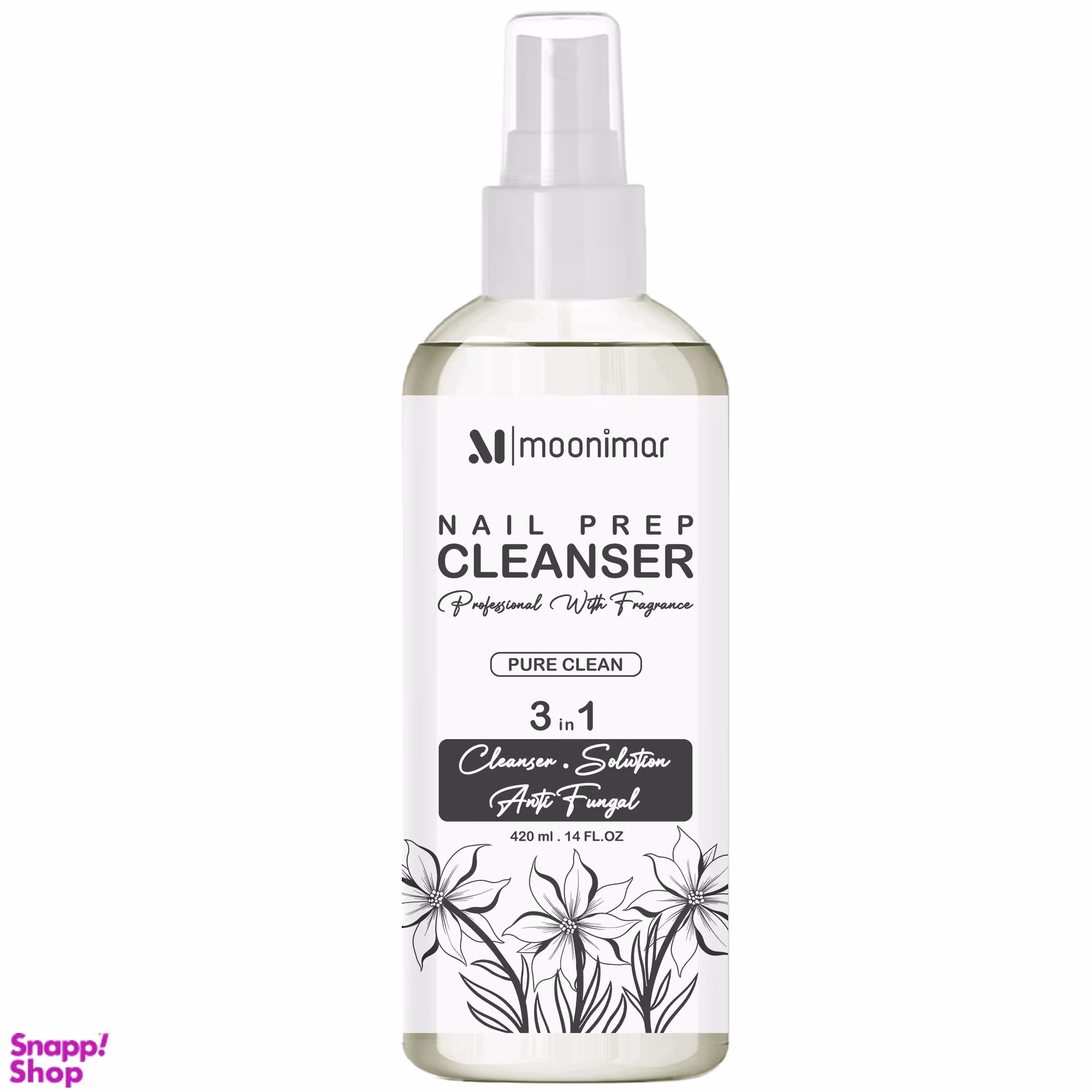 کلینزر کاشت ناخن مونیمار مدل Pure Clean سه کاره حجم 420 میلی لیتر