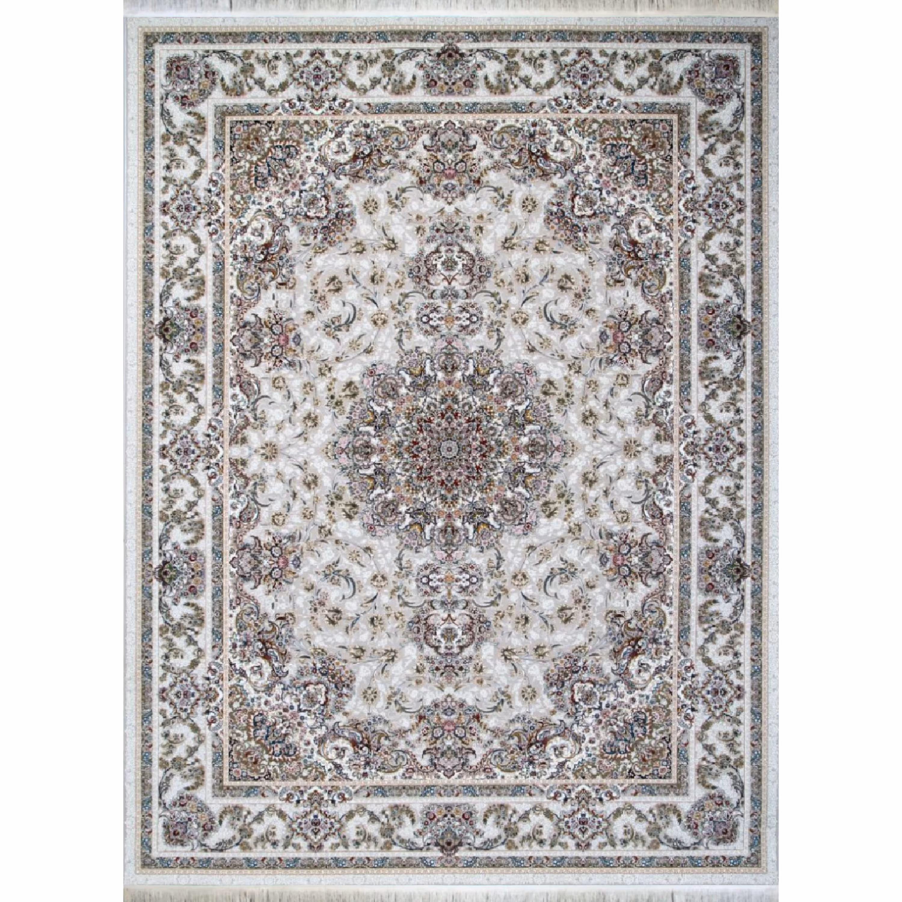 فرش ماشینی افرند 1200 شانه گل برجسته زمینه نقره ای کد 2238(دوازده متری)