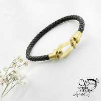 دستبند چرم قهوه ای با پلاک استیل کد 16239