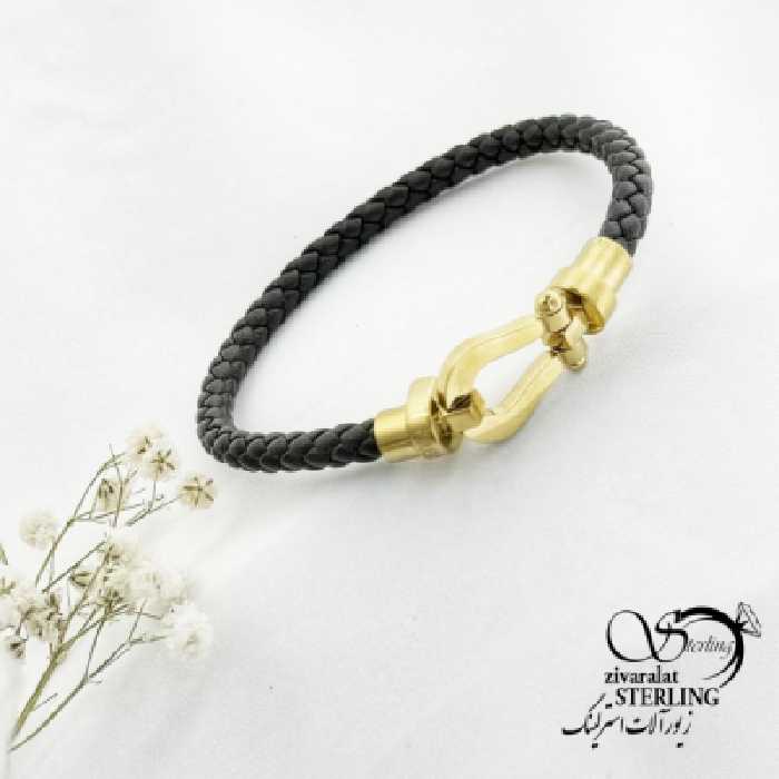 دستبند چرم قهوه ای با پلاک استیل کد 16239