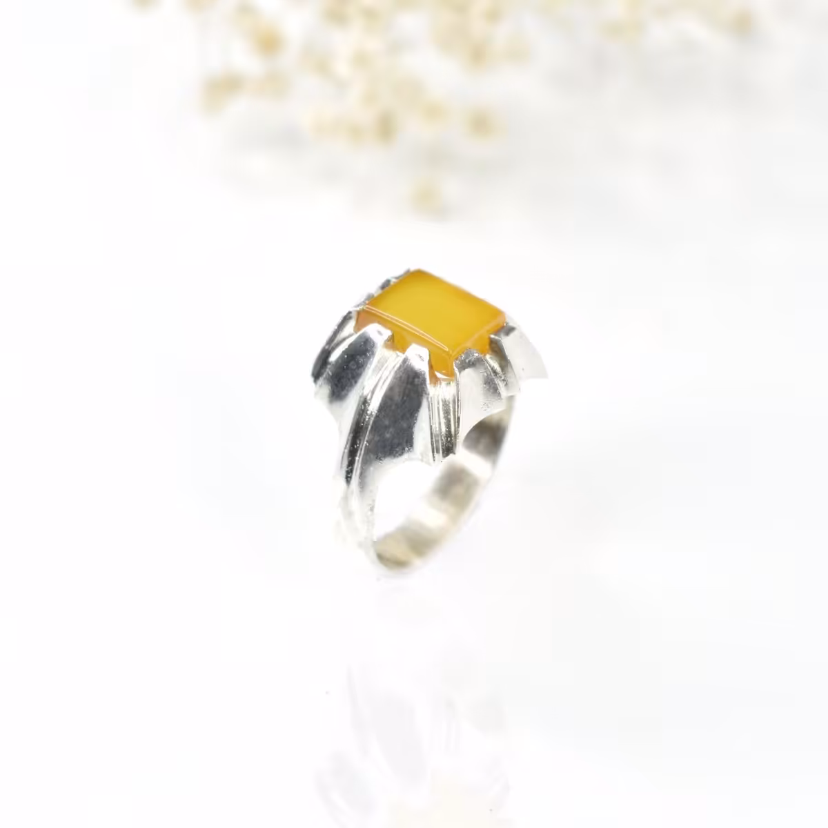 انگشتر نقره مردانه با سنگ عقیق زرد (شرف الشمس) کد 6069