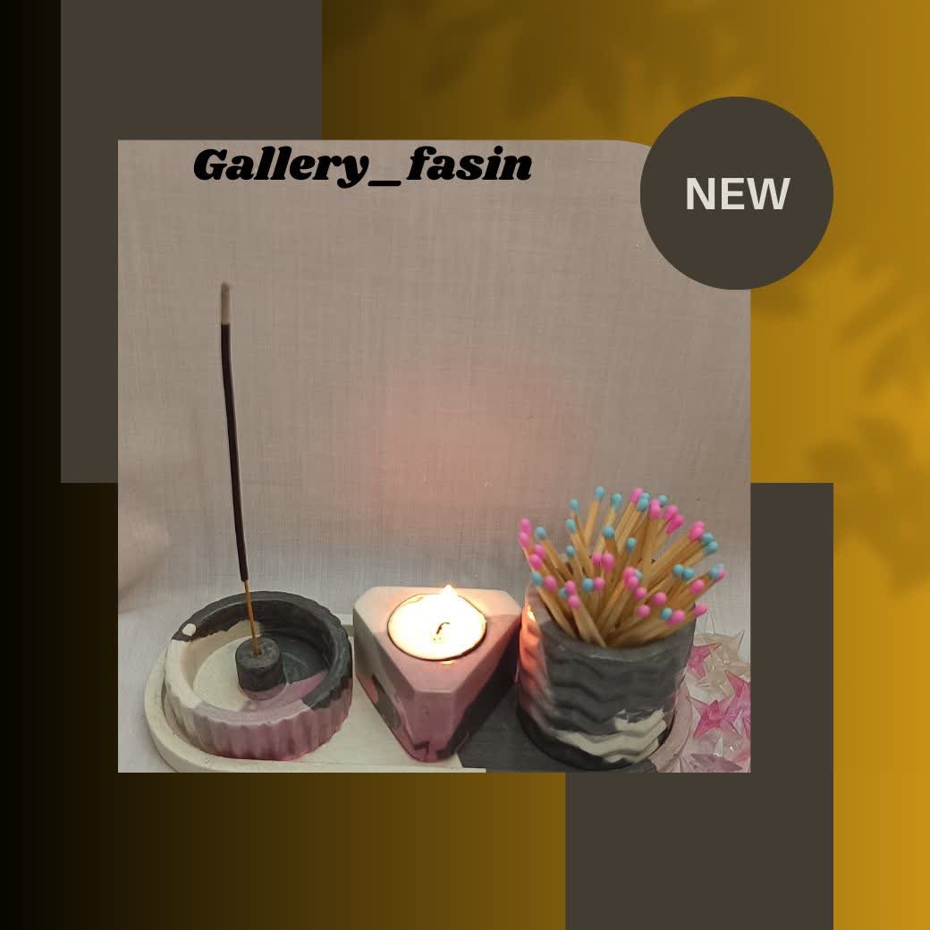 ست چهار تیکه سنگ مصنوعی جا شمعی ،سینی ،جا عودی ،جاکبریتی