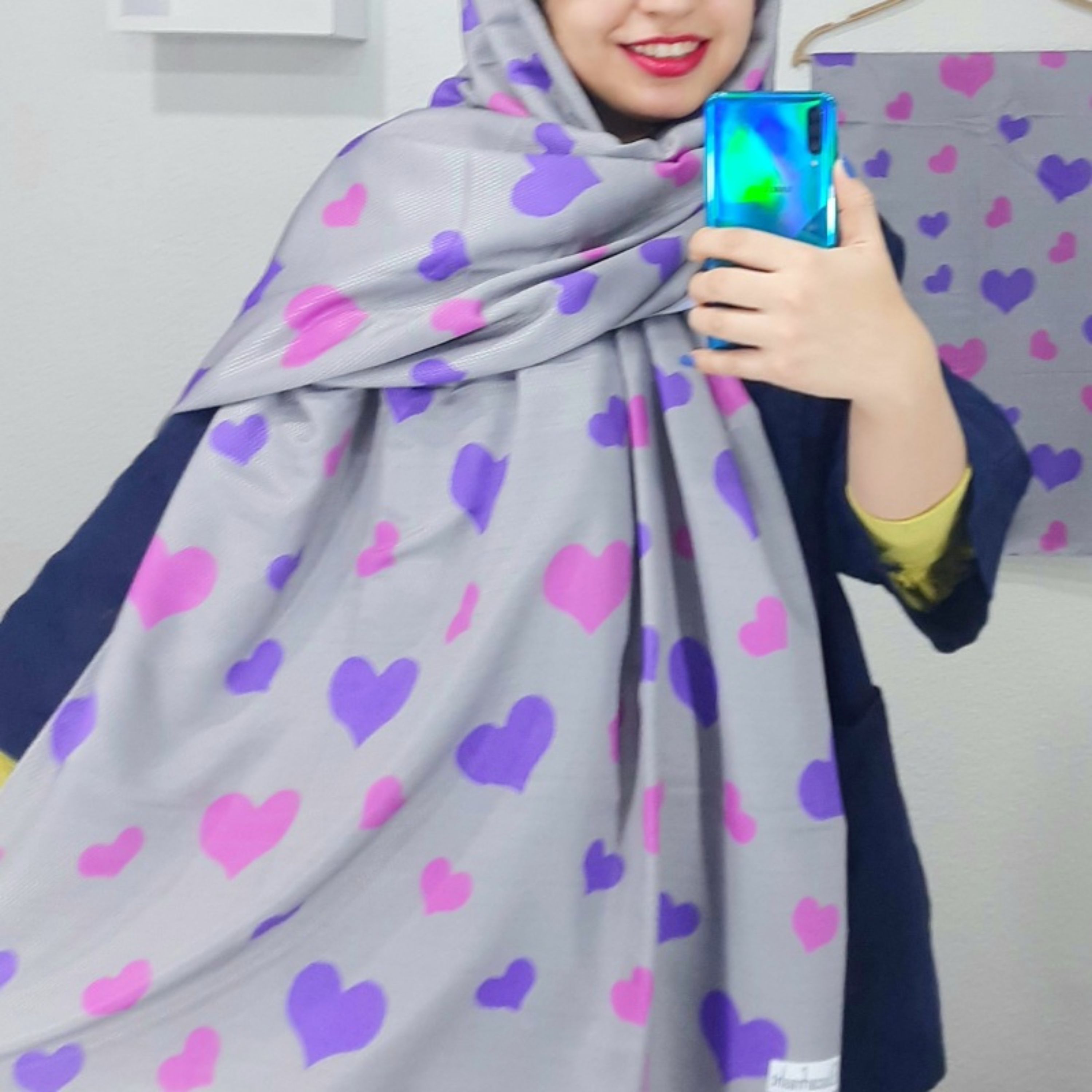 شال طرحدار نخی قلبی کد 5 بنفش رنگ سال