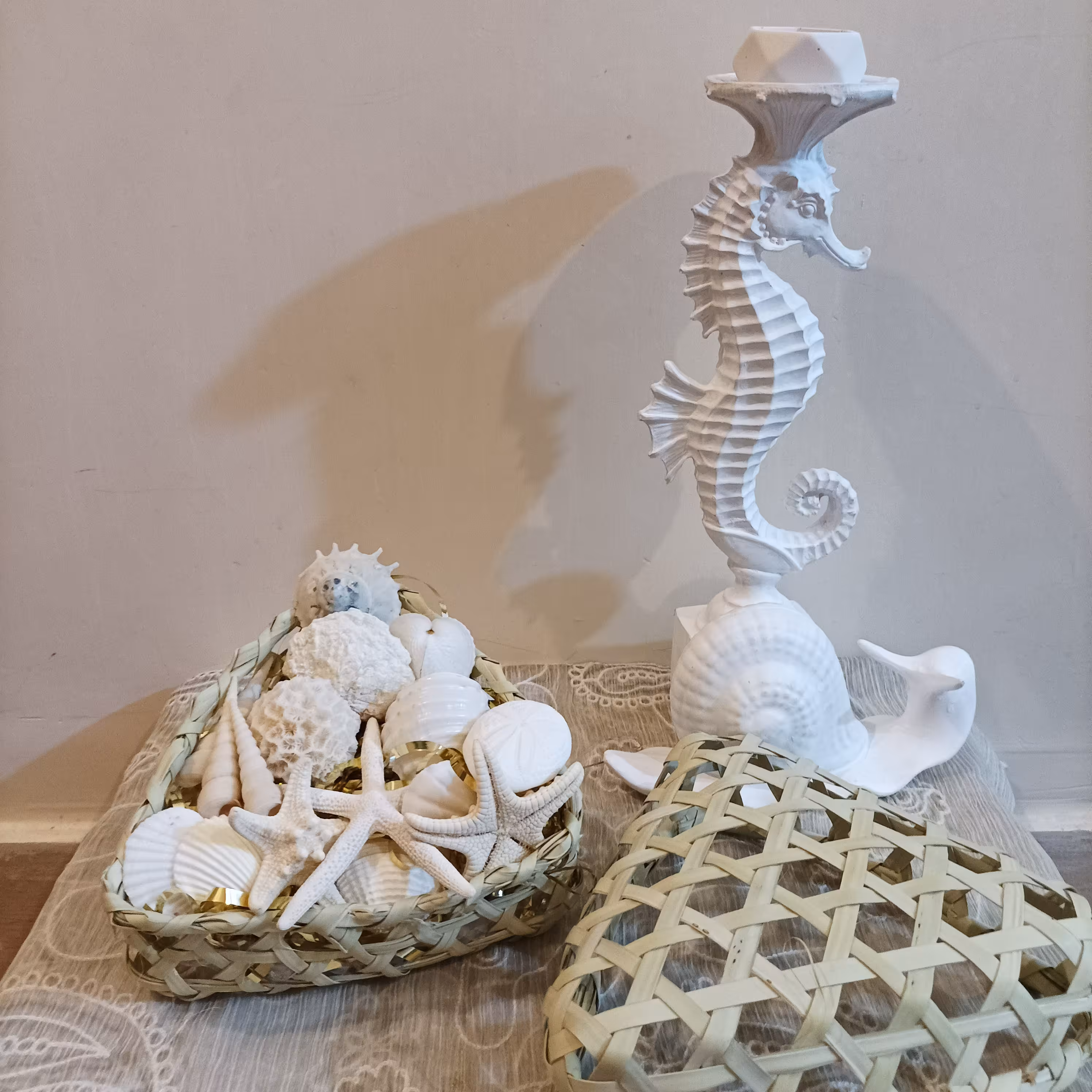 پک صدف همراه  با باکس حصیری  هدیه ای زیبا و شیک برای عزیزانتان و یک دکوری بینظیر برای تمام مکانها پک صدف بدون باکس 285  