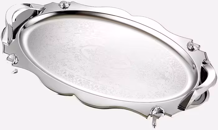 سینی استیل گلدار بیضی پایه دار کوچک نیوهوم کد: NH08-2004P