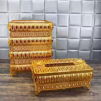 سطل و جا دستمال مربع نگین دار طلایی