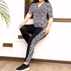 بلوز شلوار جلو گره ای گورخری