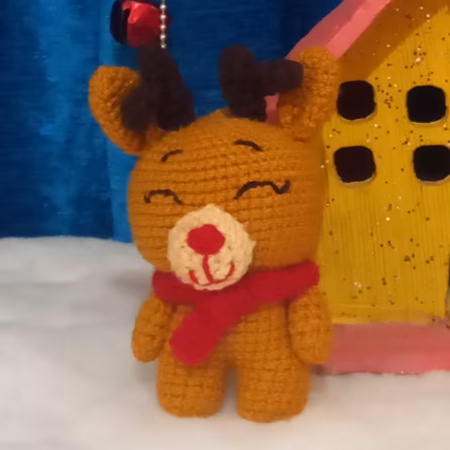 عروسک بافتنی گوزن عید کوچولو11سانتی بافت بارنگ دلخواه شما