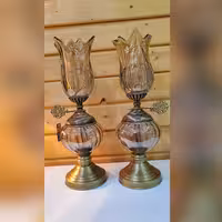 دو عدد شمعدان فلز و کریستال 