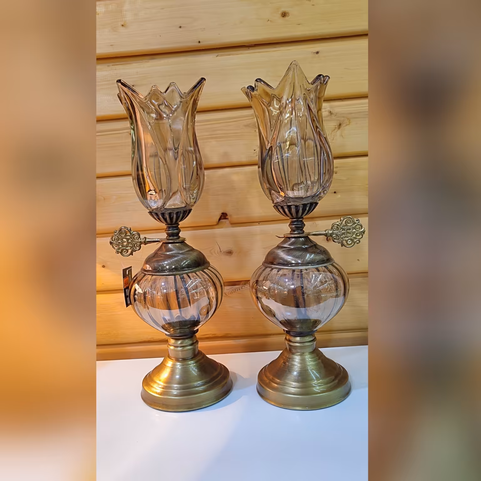 دو عدد شمعدان فلز و کریستال 