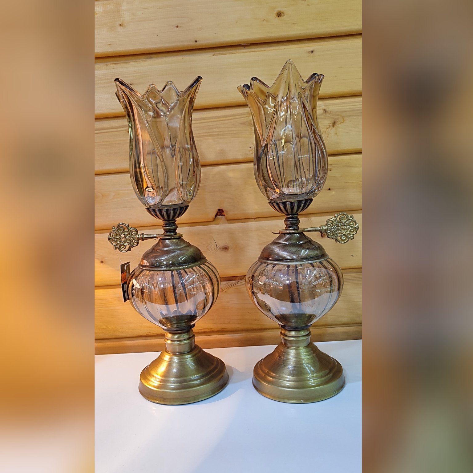 دو عدد شمعدان فلز و کریستال