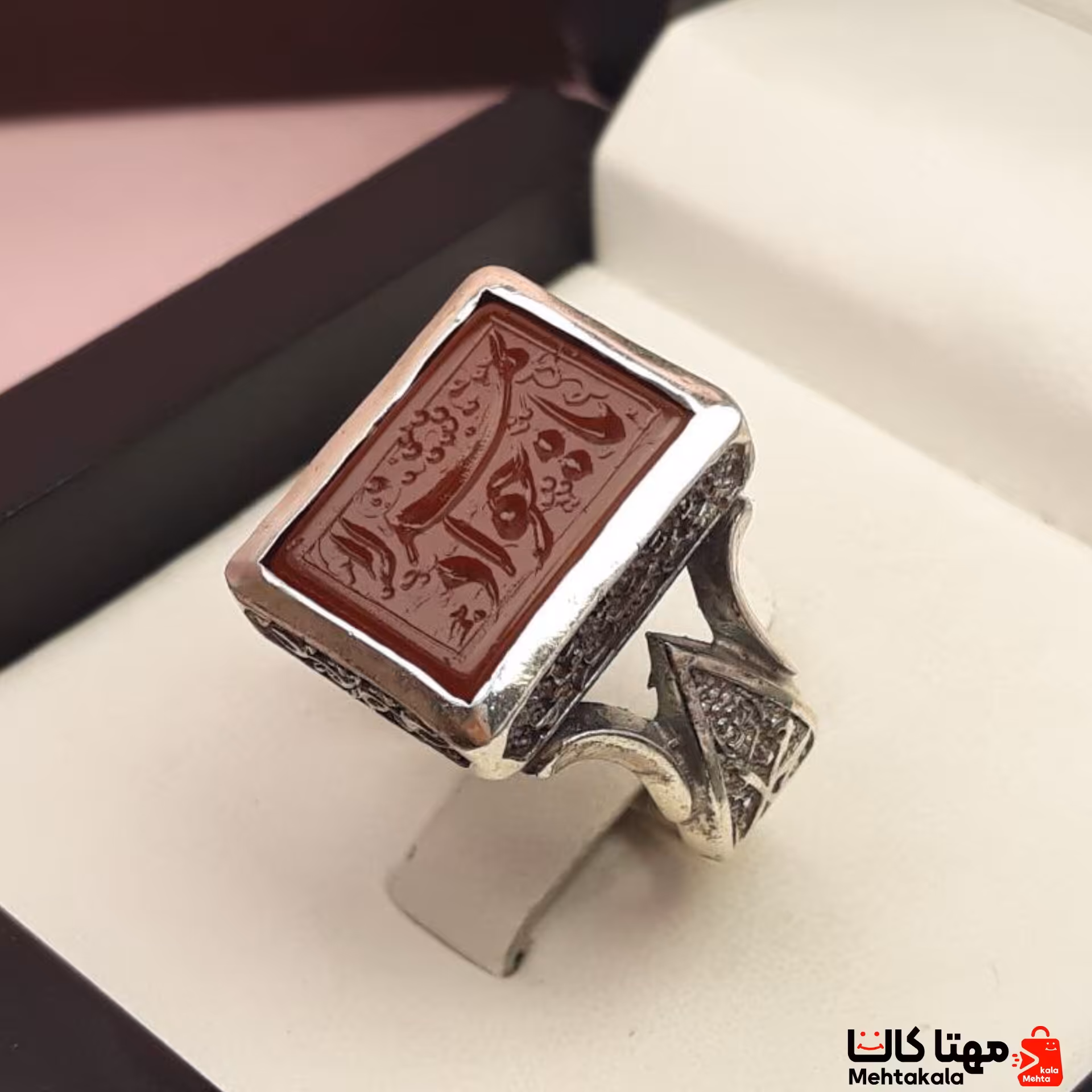 انگشتر مردانه عقیق سرخ خطی یا جواد الائمه