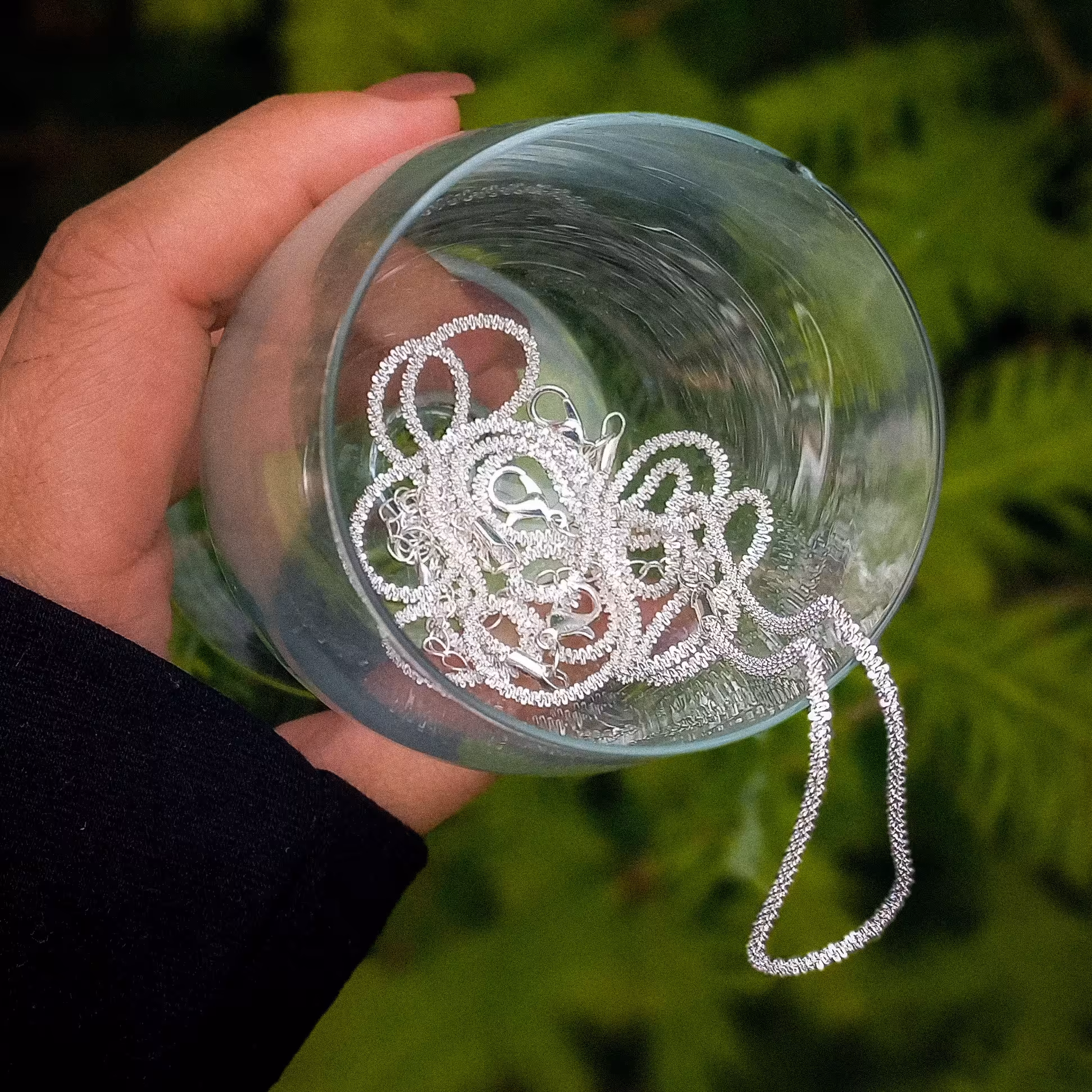 گردنبند خاویاری آبکاری نقره رنگ ثابت ضدحساسیت رنگ ثابت طول 48 سانت