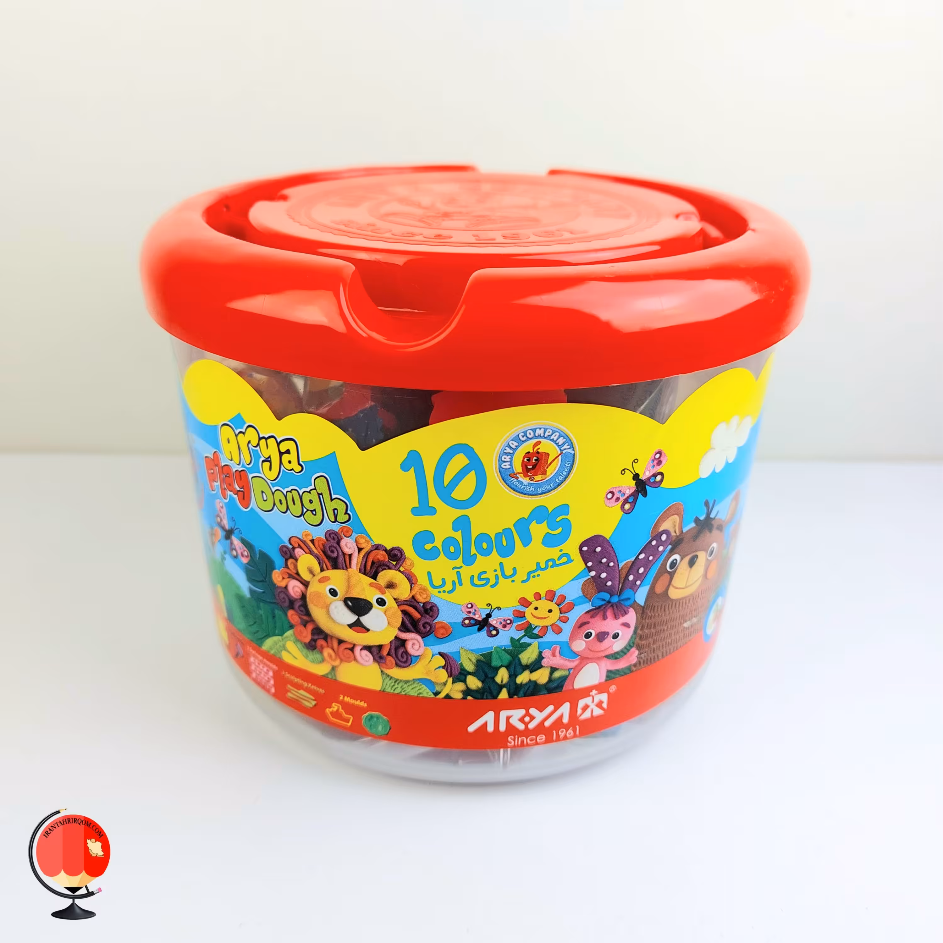 خمیر بازی 10 رنگ سطلی آریا DVD دار رنگ قرمز کد 1733