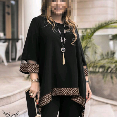 تونیک مجلسی یقه گرد آستین سه ربع دامن هلالی