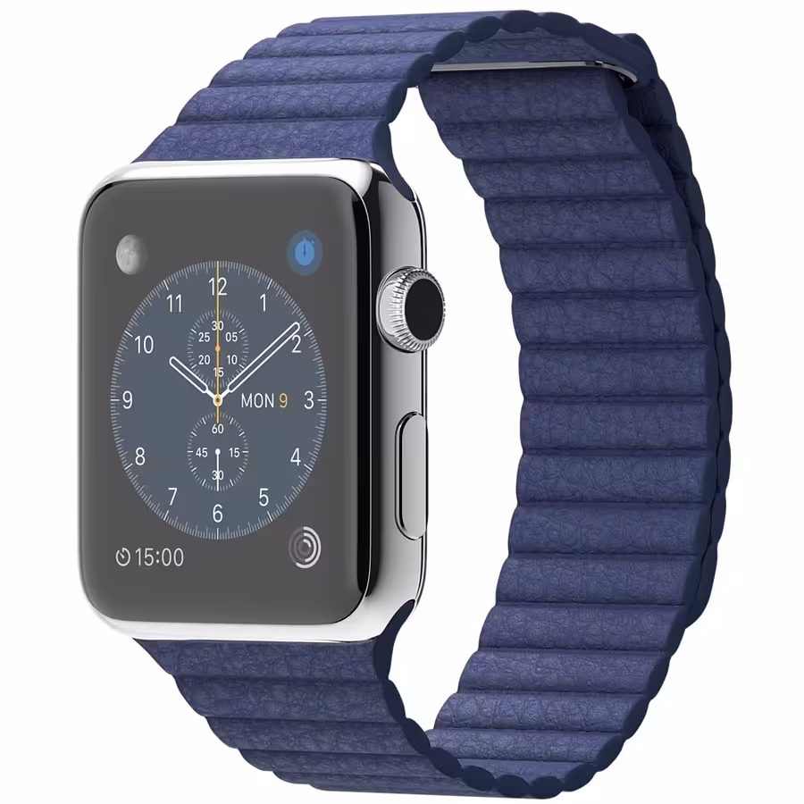 ساعت مچی هوشمند اپل مدل 42 میلیمتر با قاب استیل ضدزنگ و بند چرمی آبی روشن