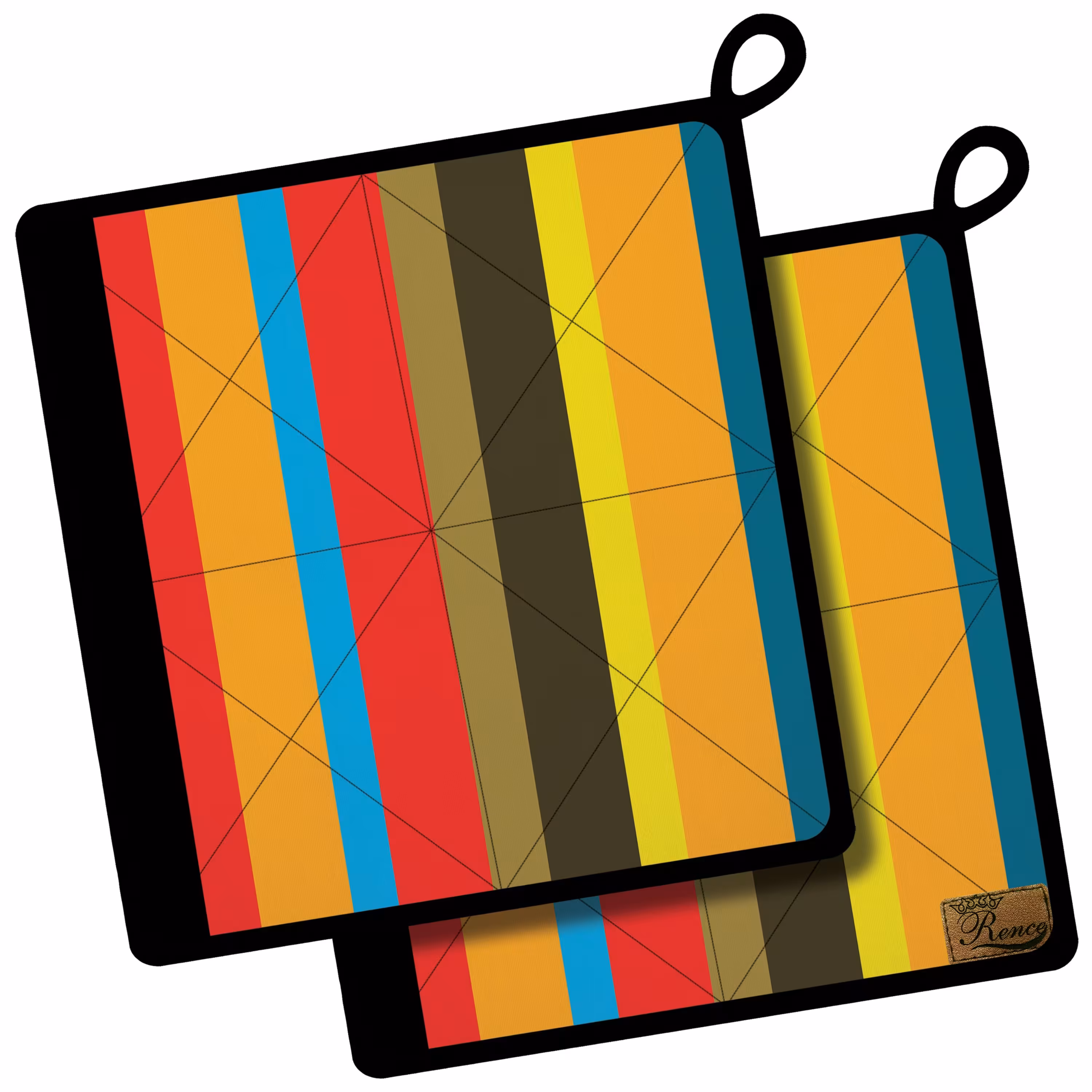 دستگیره آشپزخانه پارچه ای مخمل دو رو چاپ طرح راه راه سایز 18 در 18 مدل K1-87 شرکت رنس