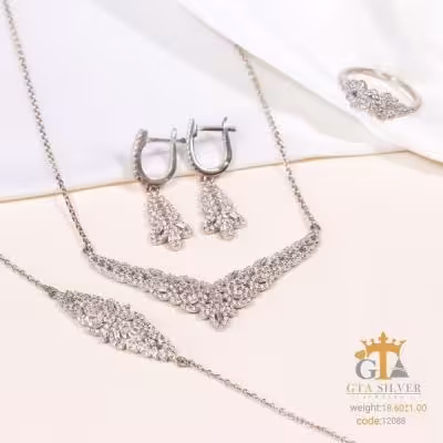 سرویس نقره زنانه با روکش رادیوم مشابه طلا سفید کد 12088