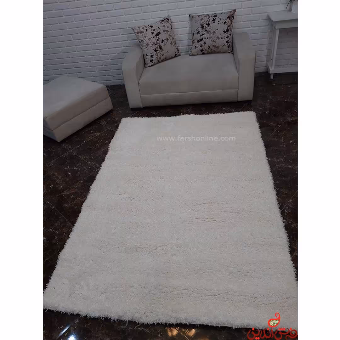 فرش شگی نخ فلوکاتی ترک کرم