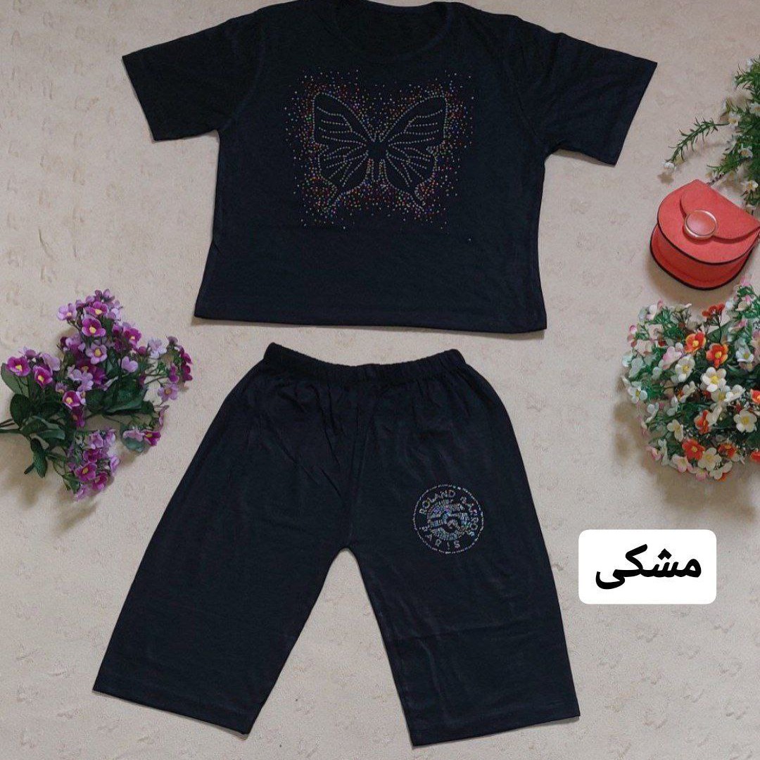 تیشرت شلوارک پروانه نگین دار