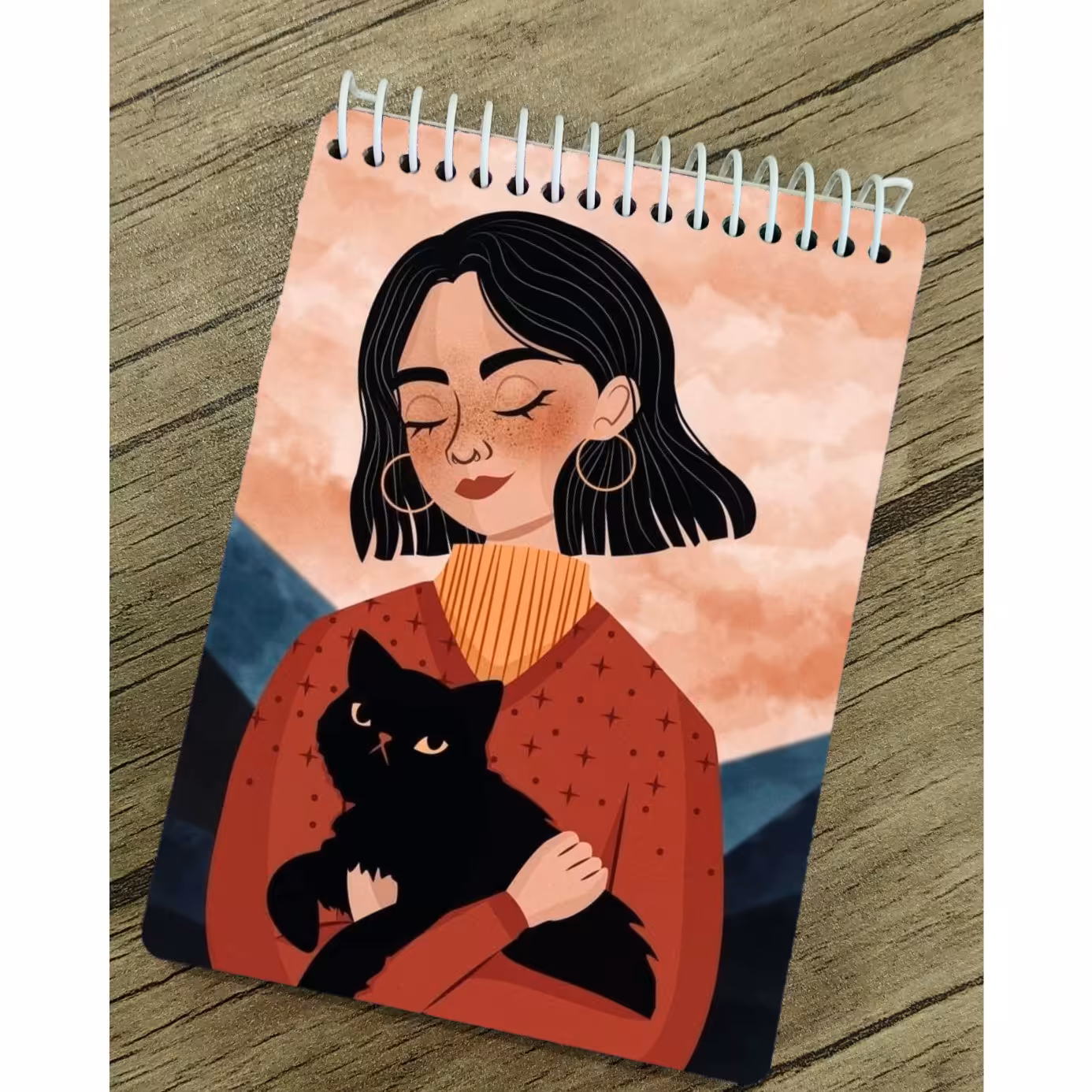 دفتر طراحی و بولت ژورنال با کاغذ کرافت طرح دختر و گربه