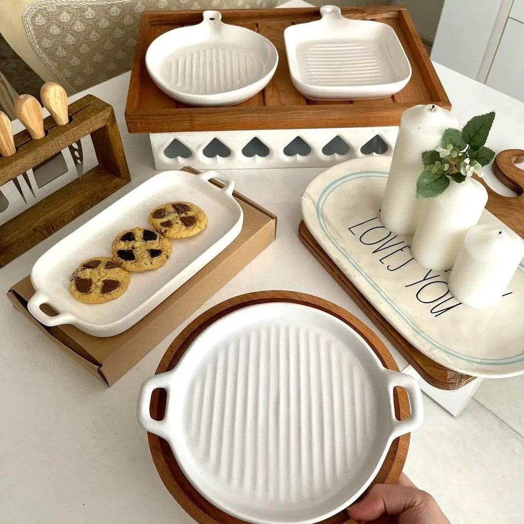تابه گریل دار و ظرف پذیرایی مدل مستطیل دو دسته