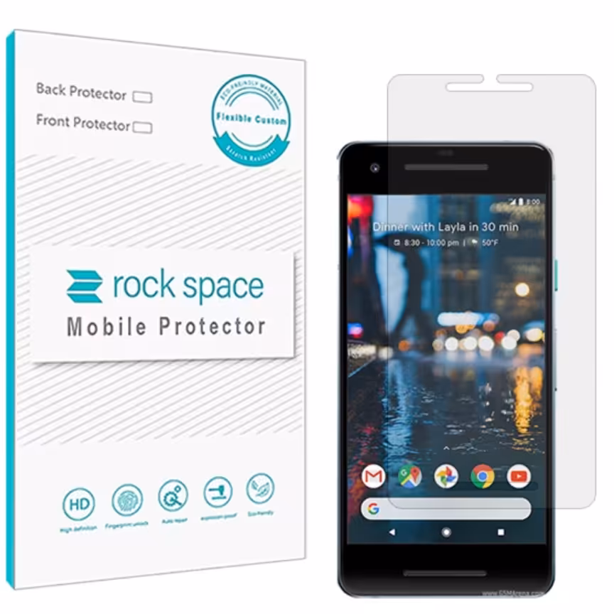 گلس نانو هیدروژل شفاف و ضد ضربه گوشی گوگل pixel 2 برند راک اسپیس    