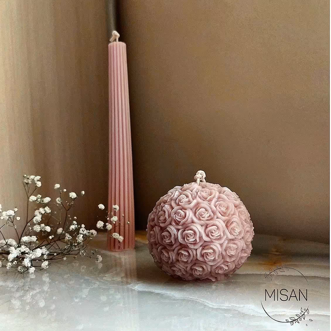 شمع گوی رز و استوانه باریک (باهم)