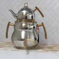 کتری قوری استیل دسته طلایی نزاز