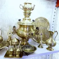 سماور برنجی ذغالی قلم 6 لیتری با ست کامل