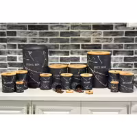 سرویس آشپزخانه 15 پارچه درب بامبو (BVK ) طرح ماربل مشکی  با خط طوسی  855581