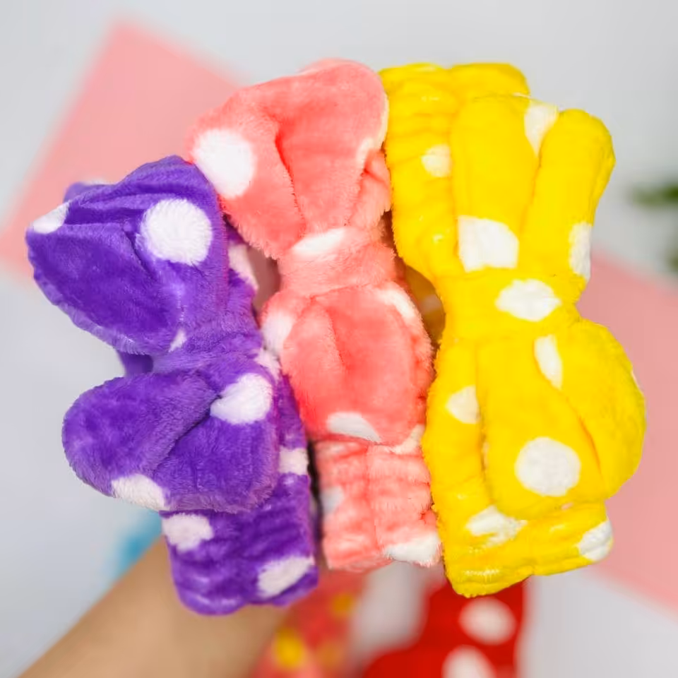 هدبند حوله ای پاپیونی خال خالی پهن و بزرگ خالدار تخفیف ویژه آرایشیونه