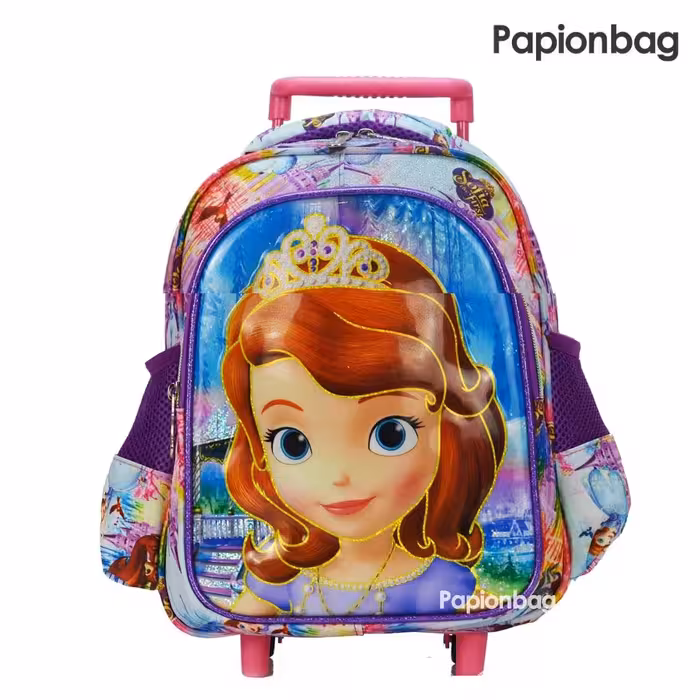 کیف مدرسه دخترانه چرخدار خارجی طرح سوفیا کد100 مناسب پیش دبستانی و کلاس اول