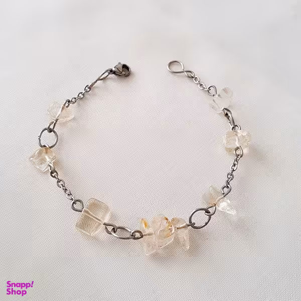 دستبند دستساز زنانه با سنگ سیترین طرح نقره ی 1