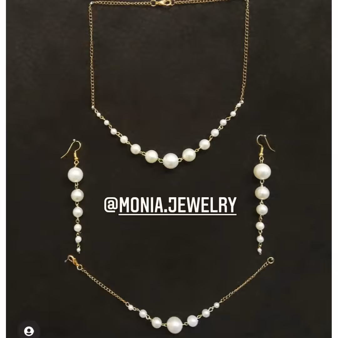 نیم ست مرواریدی استیل با گوشواره مرواریدی آویزدار