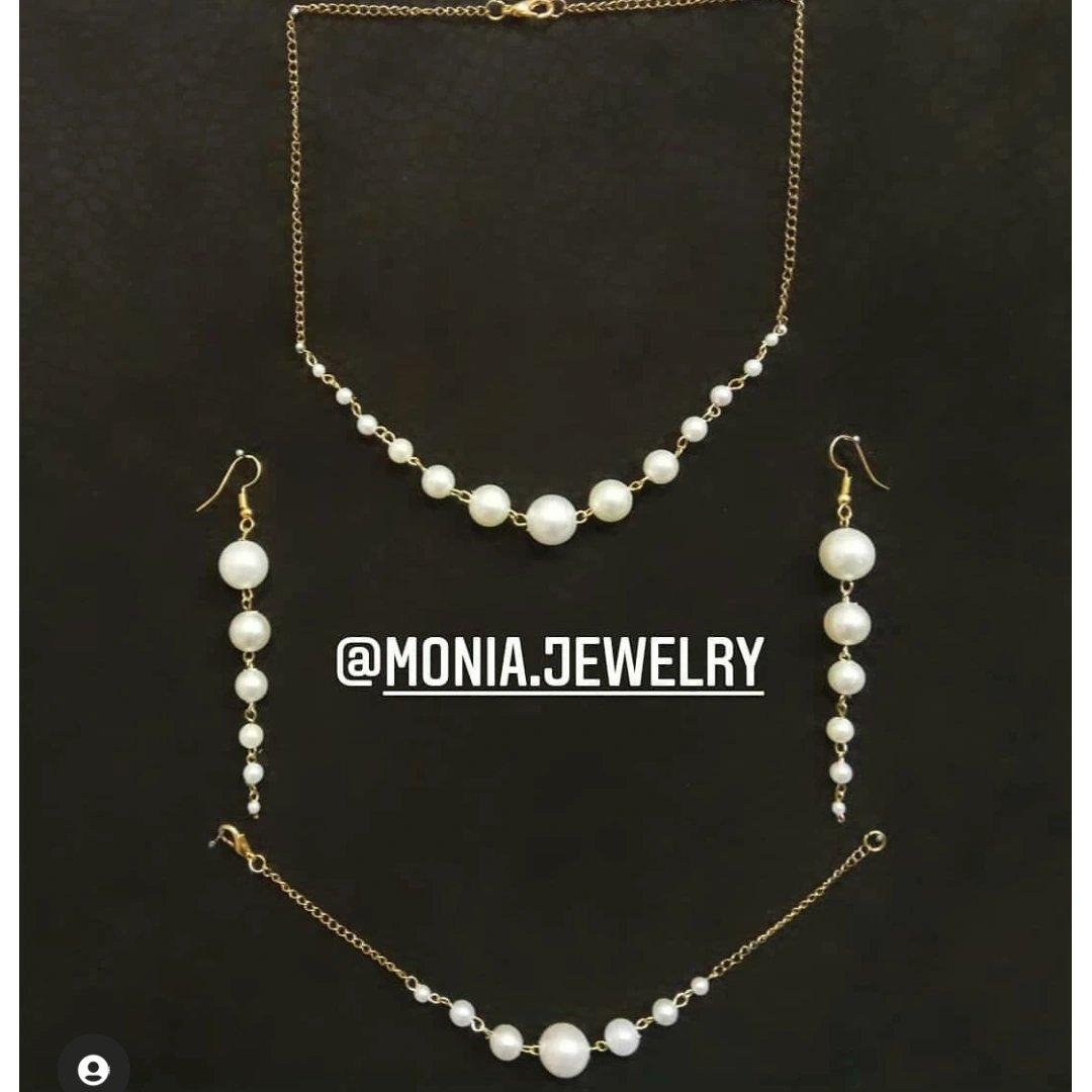 نیم ست مرواریدی استیل با گوشواره مرواریدی آویزدار