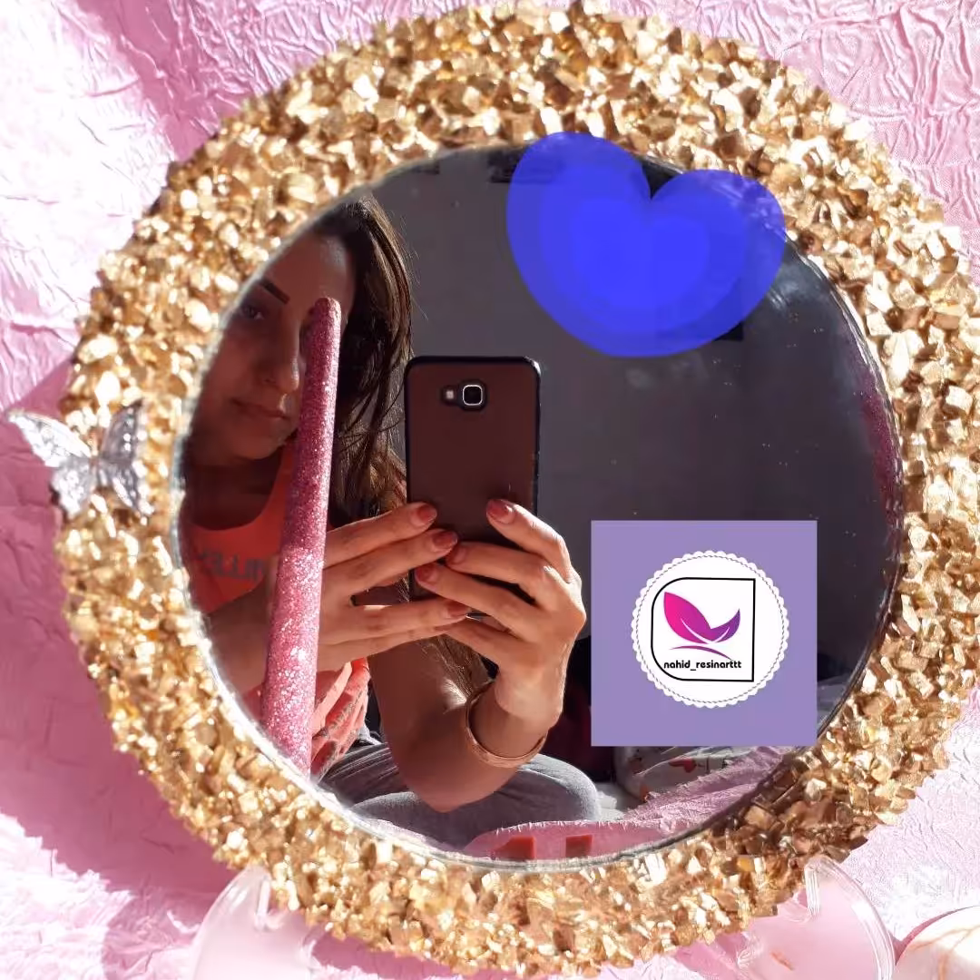 آینه دیواری چوبی باکریستال پشت اویز 30 سانتی 